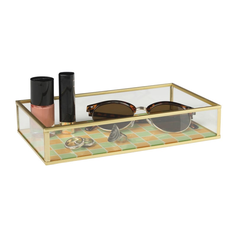 Tray goud met blokjes groot - goud/oranje/groen