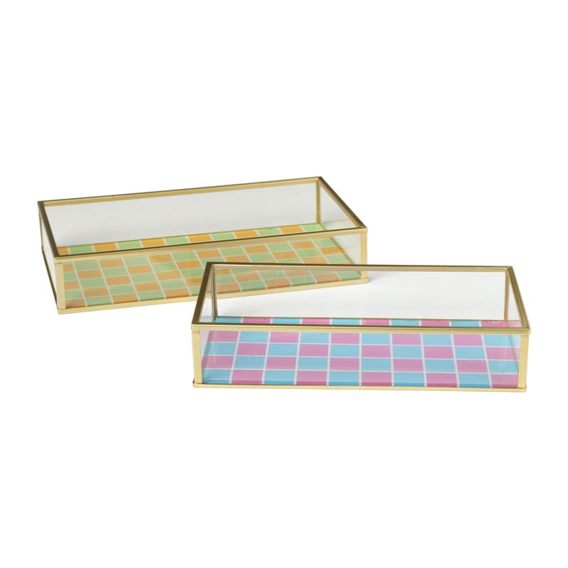 Tray goud met blokjes groot - goud/oranje/groen