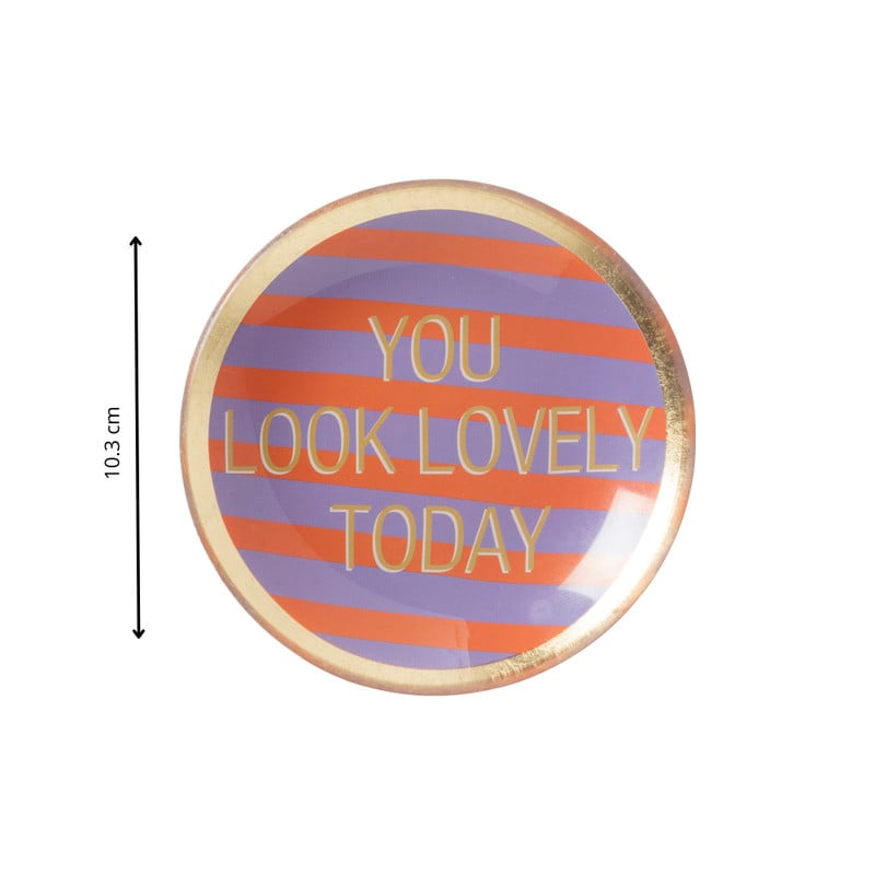 Deco schaaltje 'you look lovely today' - goud/paars/oranje - ø10.3x1 cm