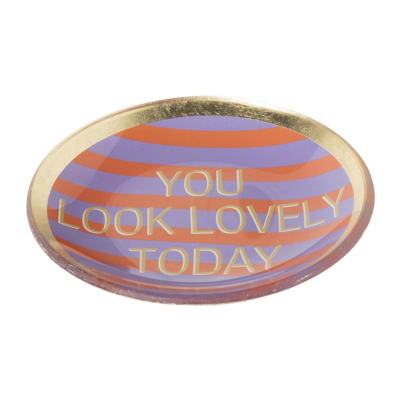 Deco schaaltje 'you look lovely today' - goud/paars/oranje - ø10.3x1 cm