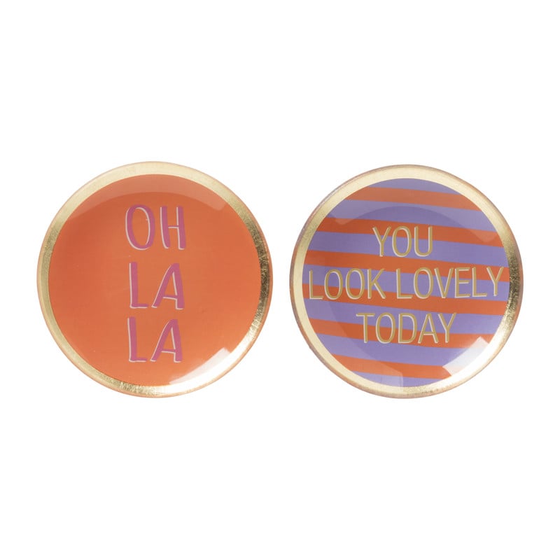 Deco schaaltje 'you look lovely today' - goud/paars/oranje - ø10.3x1 cm