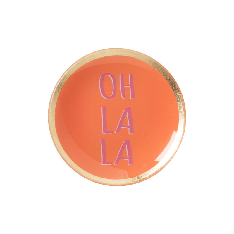 Deco schaaltje 'oh la la' - goud/roze/oranje - ø10.3x1 cm