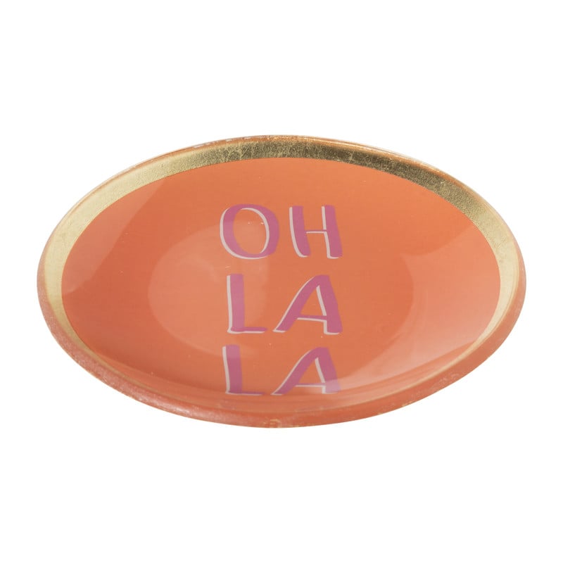 Deco schaaltje 'oh la la' - goud/roze/oranje - ø10.3x1 cm