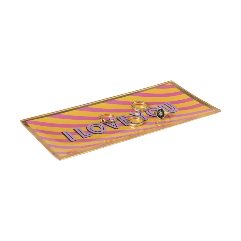 Deco schaaltje I love you - oranje/roze/paars - 1x21.5x10.2 cm