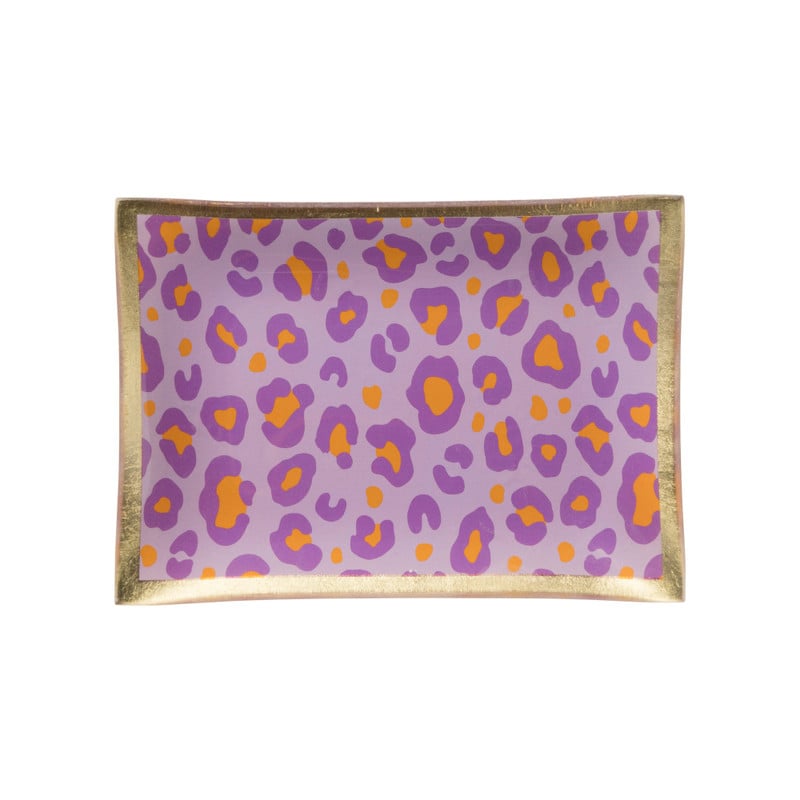 Deco schaaltje panterprint - paars/goud/oranje - 1x14x10 cm