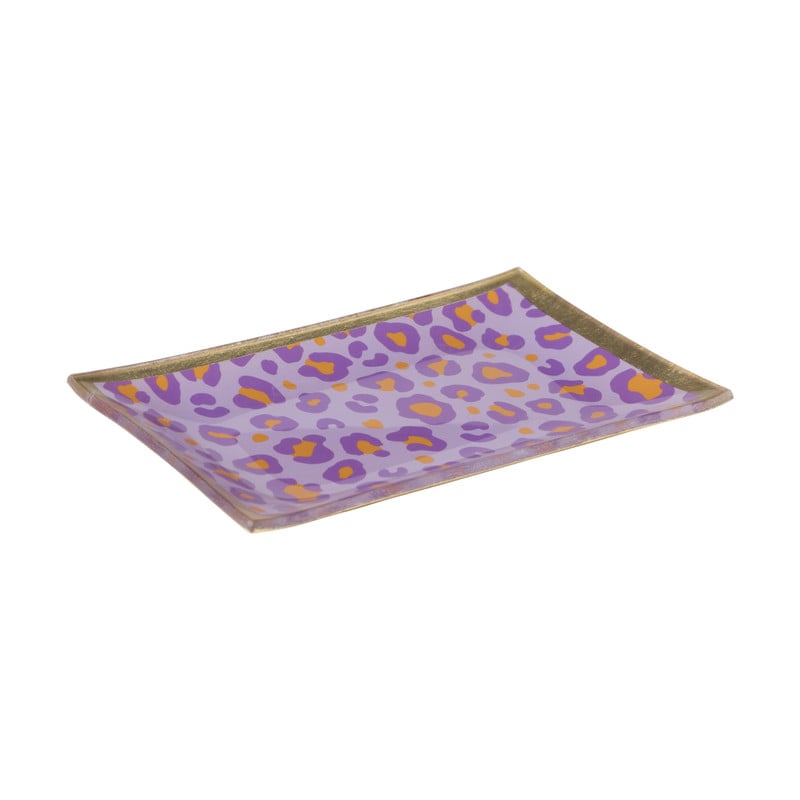 Deco schaaltje panterprint - paars/goud/oranje - 1x14x10 cm