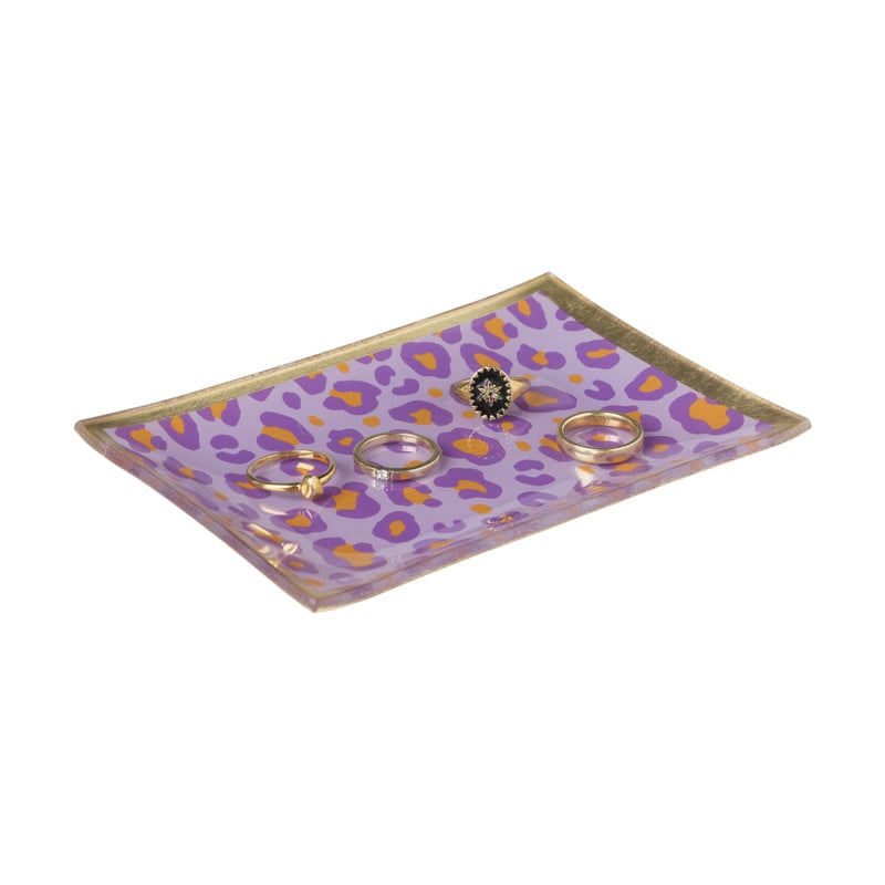 Deco schaaltje panterprint - paars/goud/oranje - 1x14x10 cm