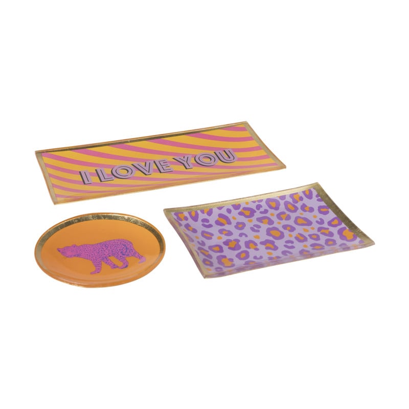 Deco schaaltje panterprint - paars/goud/oranje - 1x14x10 cm