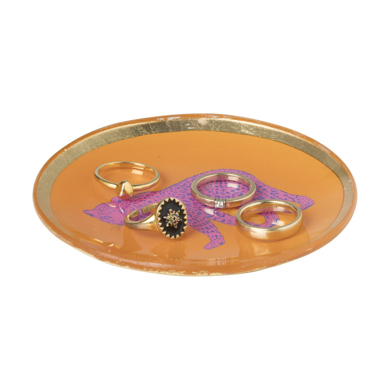 Deco schaaltje panter - goud/oranje/paars - ø10.3x1.3 cm