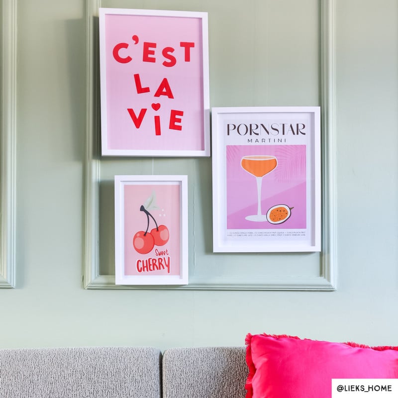 Poster met lijst cherry - roze/wit - 30x21 cm