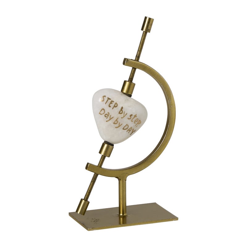 Houder met steen - goud - 14x8x5 cm - Happy at Home by Sanny