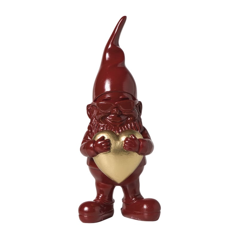 Tuinkabouter met hartje - rood/goudkleurigkleurig - ø10.5x27.5 cm
