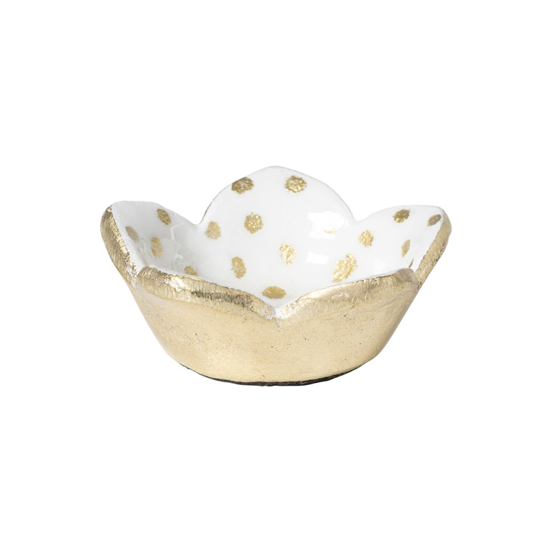Schaaltje stip klein - wit/goudkleurig - ø7x2.5 cm 