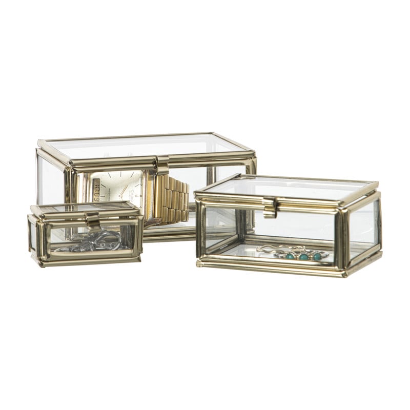 Glazen doosjes - goudkleurig/transparant - set van 3