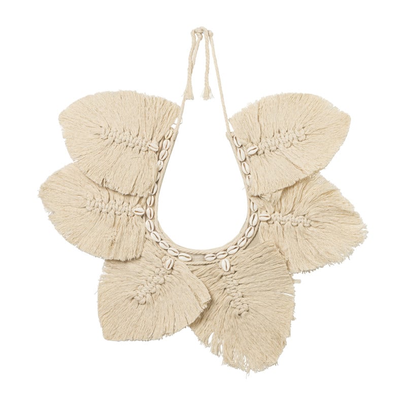 Wandhanger raffia met schelpen - beige - 45 cm 