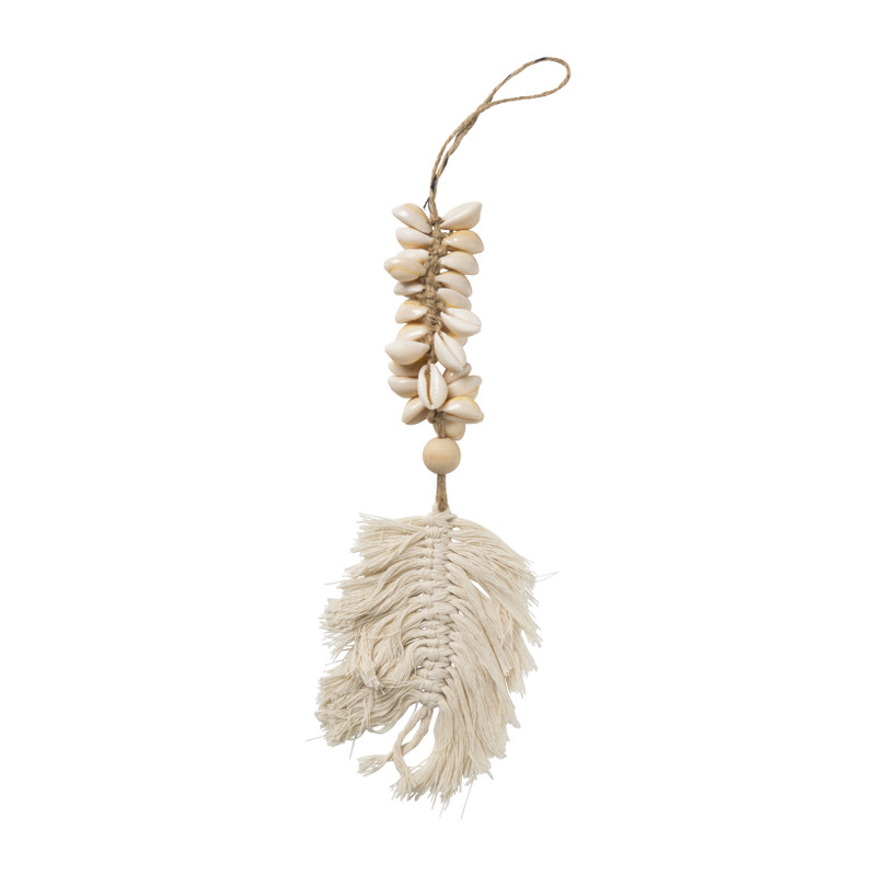 Schelpenhanger met franjes - wit - 30 cm