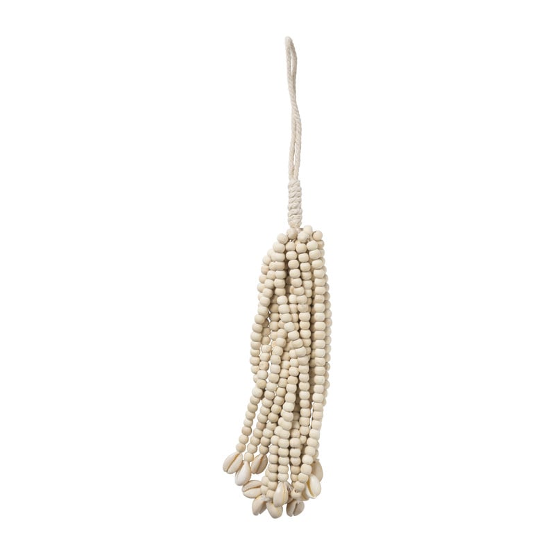 Hanger met houten kralen en schelpen - naturel - 33 cm