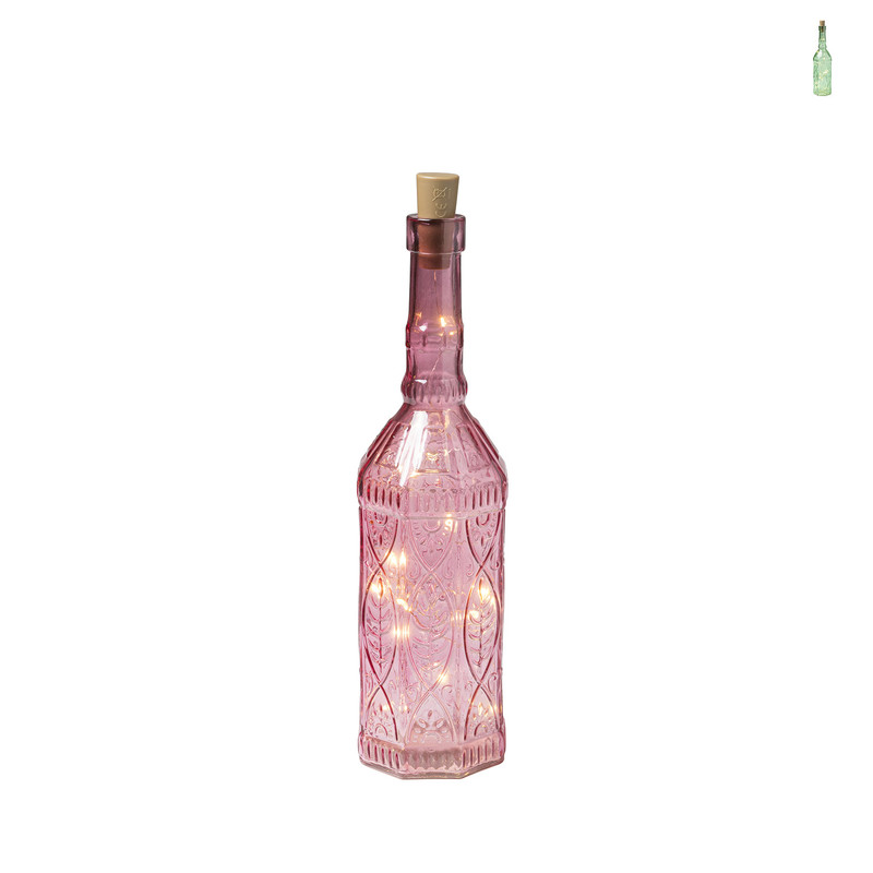 Bohemian fles met lampjes - diverse kleuren - ø8x33 cm 