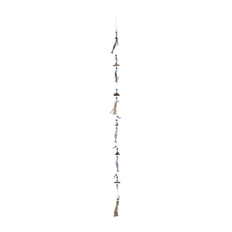 Guirlande kralen en vissen - blauw, naturel, wit - 100 cm