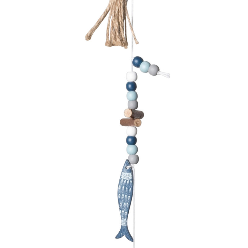 Guirlande kralen en vissen - blauw, naturel, wit - 100 cm