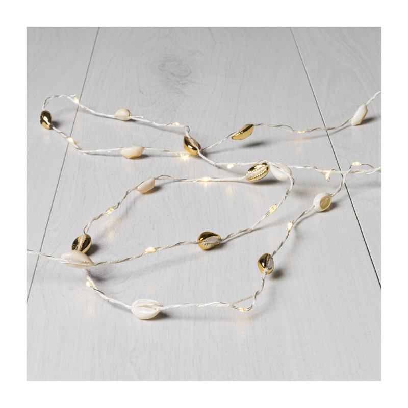 Schelpen lichtsnoer - goud/wit - 220 cm
