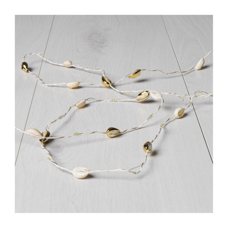 Schelpen lichtsnoer - goud/wit - 220 cm