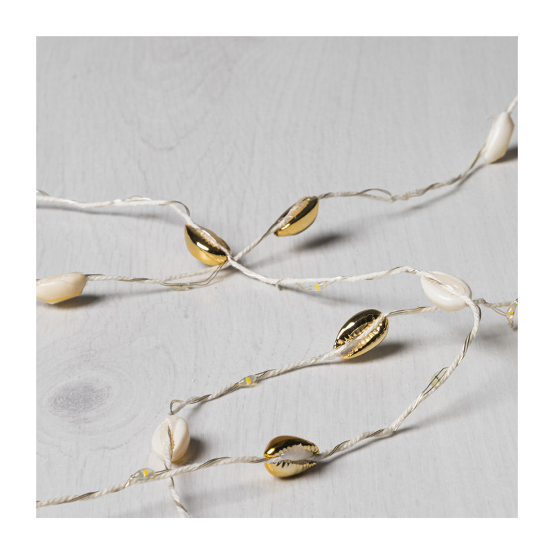 Schelpen lichtsnoer - goud/wit - 220 cm