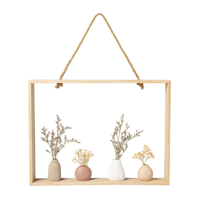 Houten lijst met droogbloemen in vaasjes - 40x30x4,5 cm