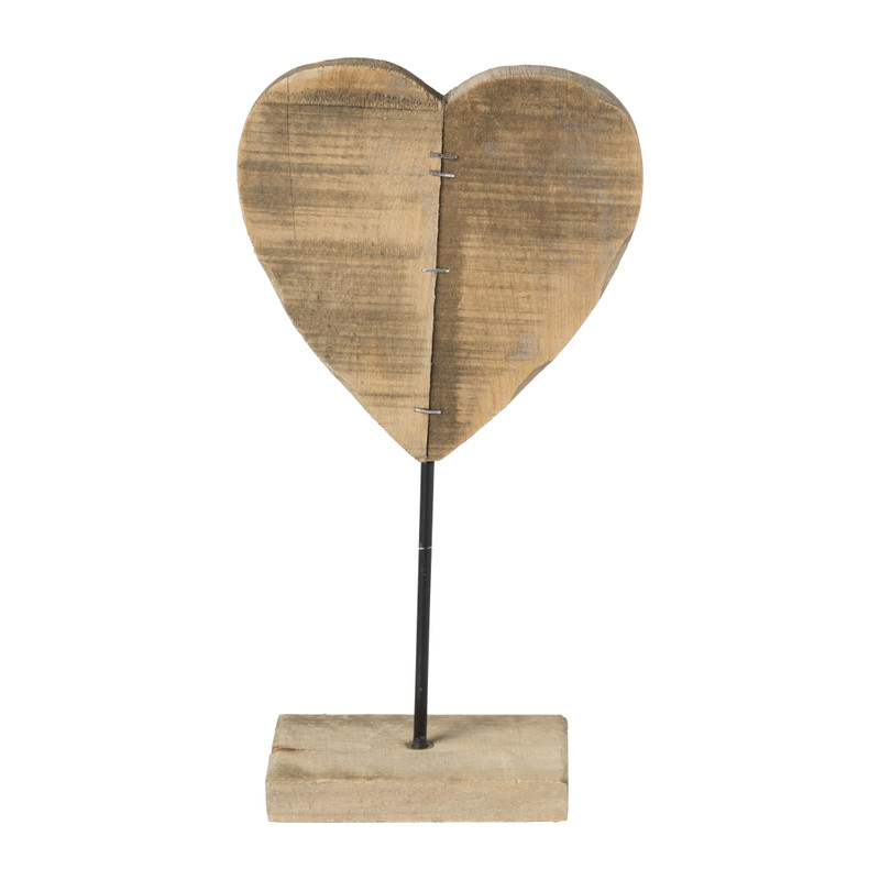 Staande decoratie hart - hout - 15x28 cm