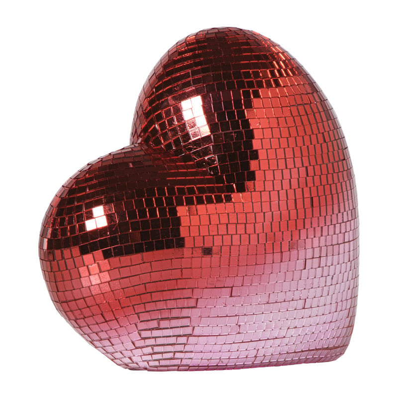Disco hart ornament - roze - 18.5x10x17.6 cm