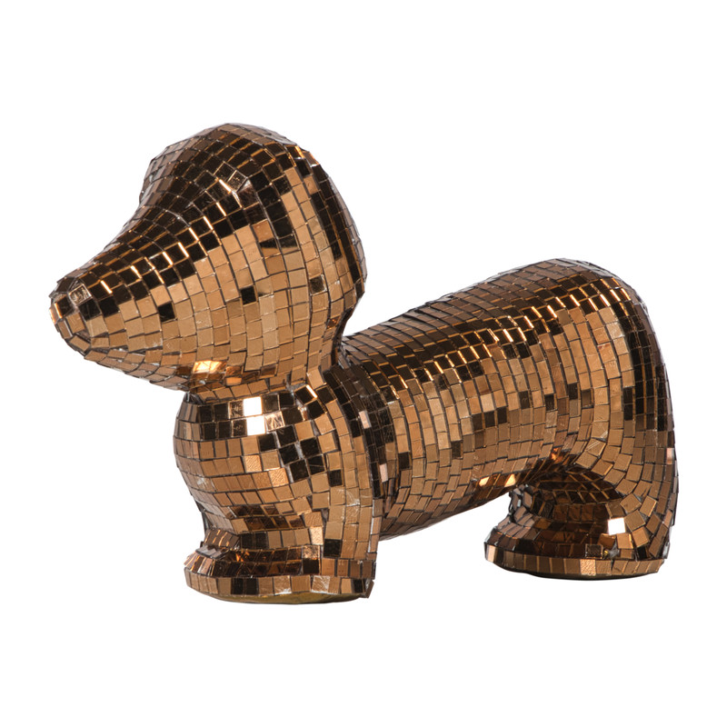 Glitter teckel ornament - bruin - 13.5x23x8 cm