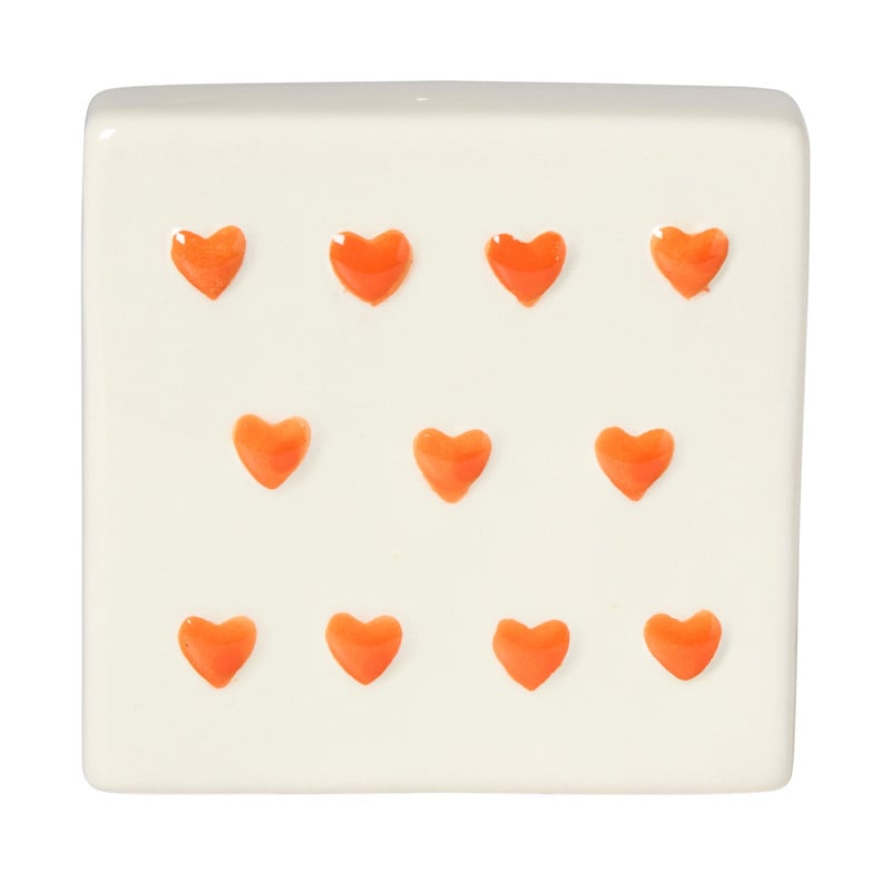 Tegel hartjes - wit/oranje - 10x10x5 cm