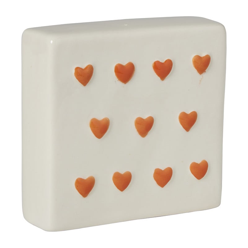 Tegel hartjes - wit/oranje - 10x10x5 cm