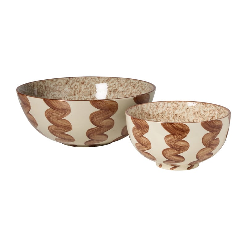 Decoratie schaal met print groot - bruin/beige - ø33x12 cm