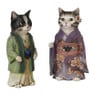 Beeldje kat in kimono - paars - 22x11x9 cm