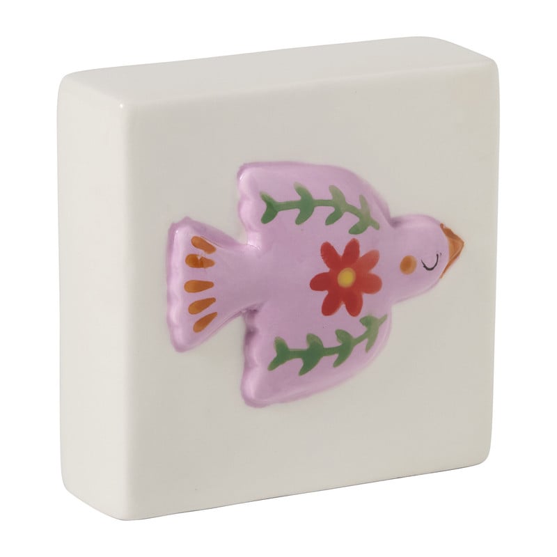 Siertegel vredesduif - wit/roze - 10x10x5 cm