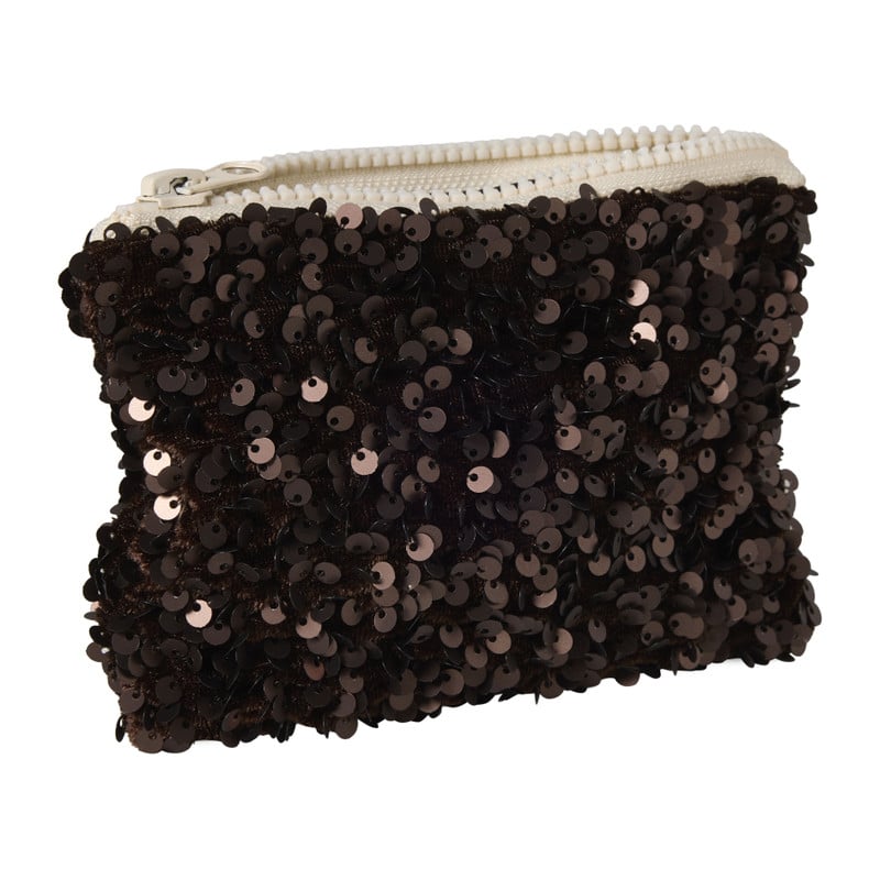 Opbergtasje pailletten - donkerbruin - 10.5x16.5 cm