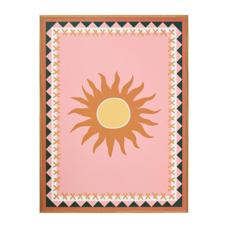 Poster met houten lijst zon - multikleur - 30x40 cm