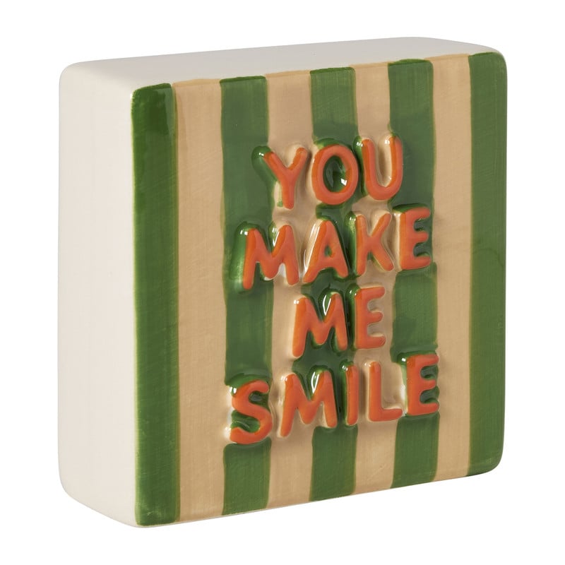 Tegel you make me smile - geel/groen - 10x10x3.5 cm