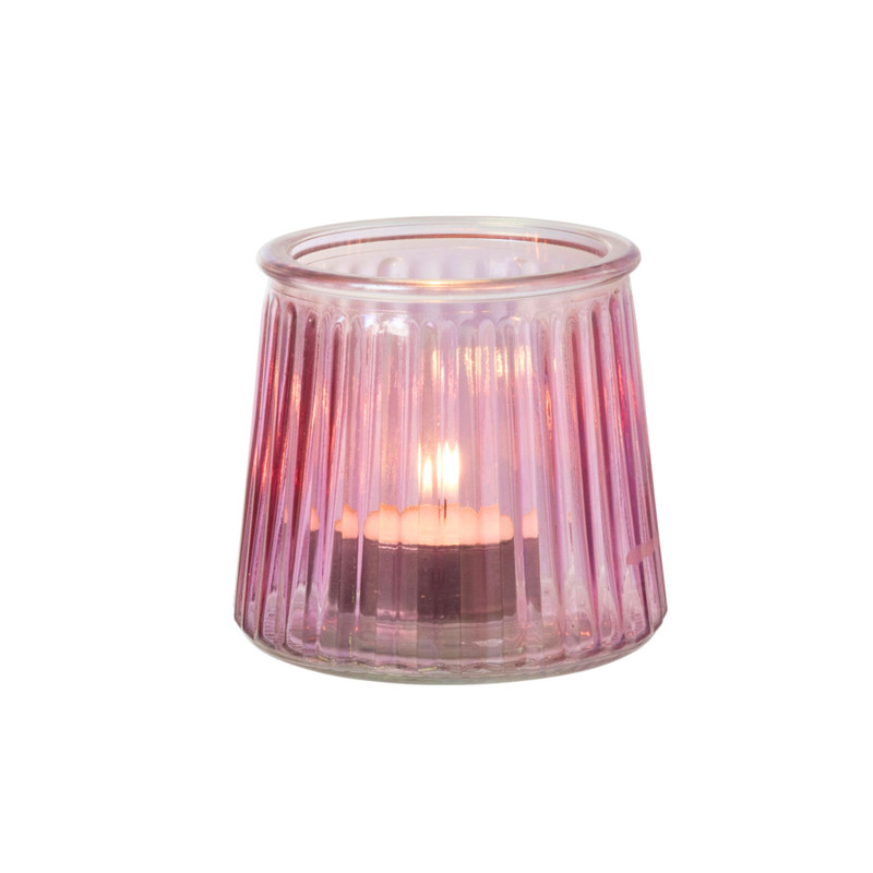 Waxinelichthouder roze - glas - ø8.3x7.3 cm