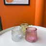 Waxinelichthouder roze - glas - ø8.3x7.3 cm