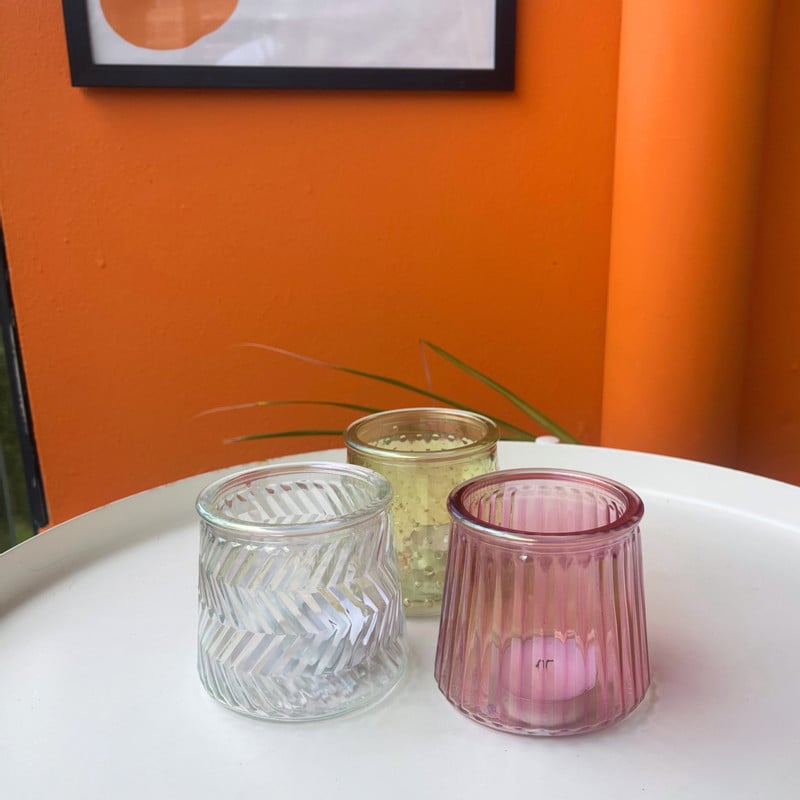 Waxinelichthouder geel - glas - ø8.3x7.3 cm