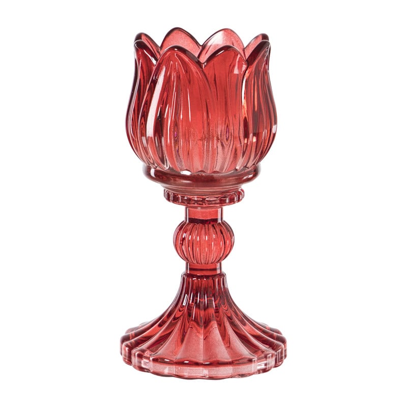 Waxinelichthouder tulp - bordeauxrood - ø7.8x14 cm