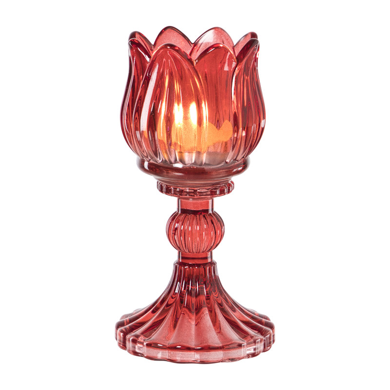 Waxinelichthouder tulp - bordeauxrood - ø7.8x14 cm