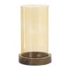 Windlicht glas en hout klein - beige/bruin - ø10x20 cm