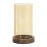 Windlicht glas en hout klein - beige/bruin - ø10x20 cm