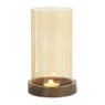Windlicht glas en hout klein - beige/bruin - ø10x20 cm