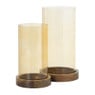 Windlicht glas en hout klein - beige/bruin - ø10x20 cm