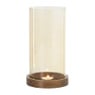 Windlicht glas en hout groot - beige/bruin - ø12x25 cm
