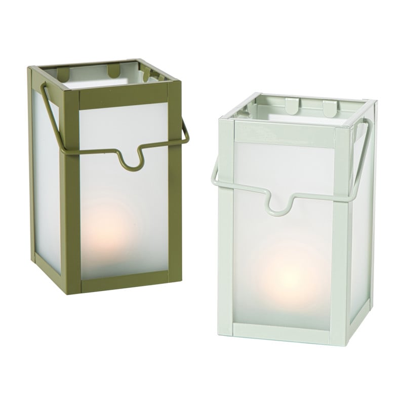 Mini windlichtje - groen/grijs - ø8x14 cm - diverse varianten